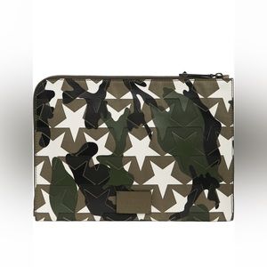 Valentino Star Camo Print Leather Document Case